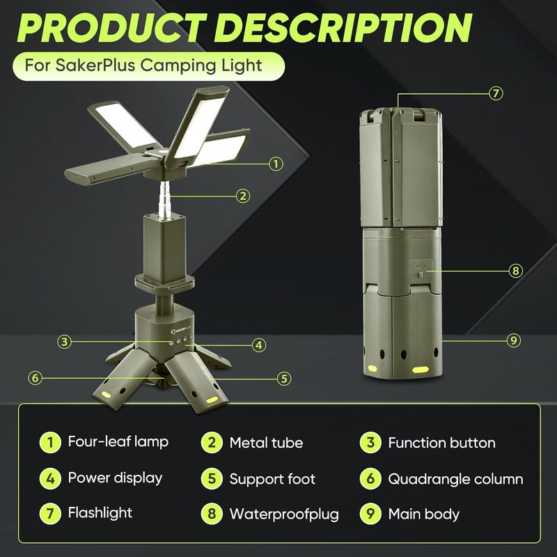 SakerPlus Portable Camping Light, 14000mAh Telescopic Camping Lantern with Rechargeable Power Supply, Dimmable Magnetic Tent Lamps 6000 Lumen Outdoor Work Lights for Hiking,Camping,Home Emergency - Image 1